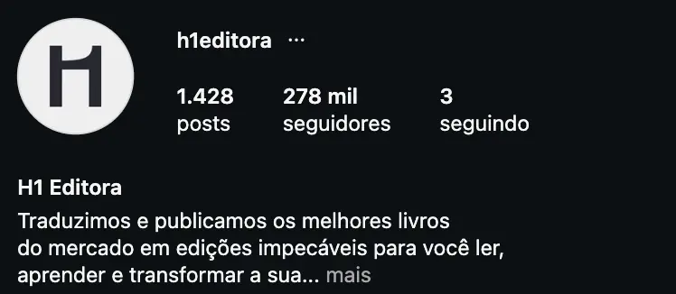 Captura do Instagram da H1 Editora